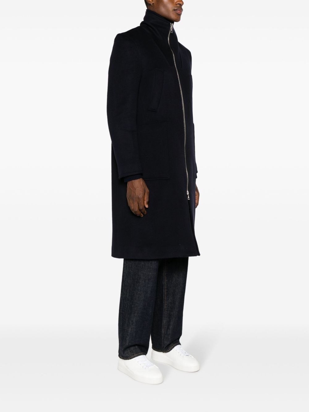 zip-up virgin wool coat - 3