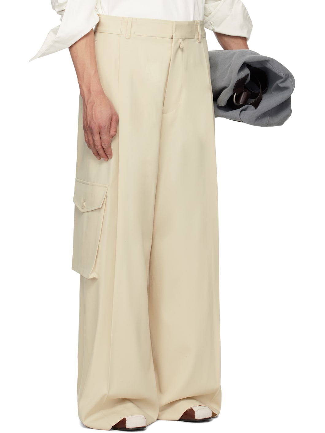 Beige Wide Pleated Trousers - 2