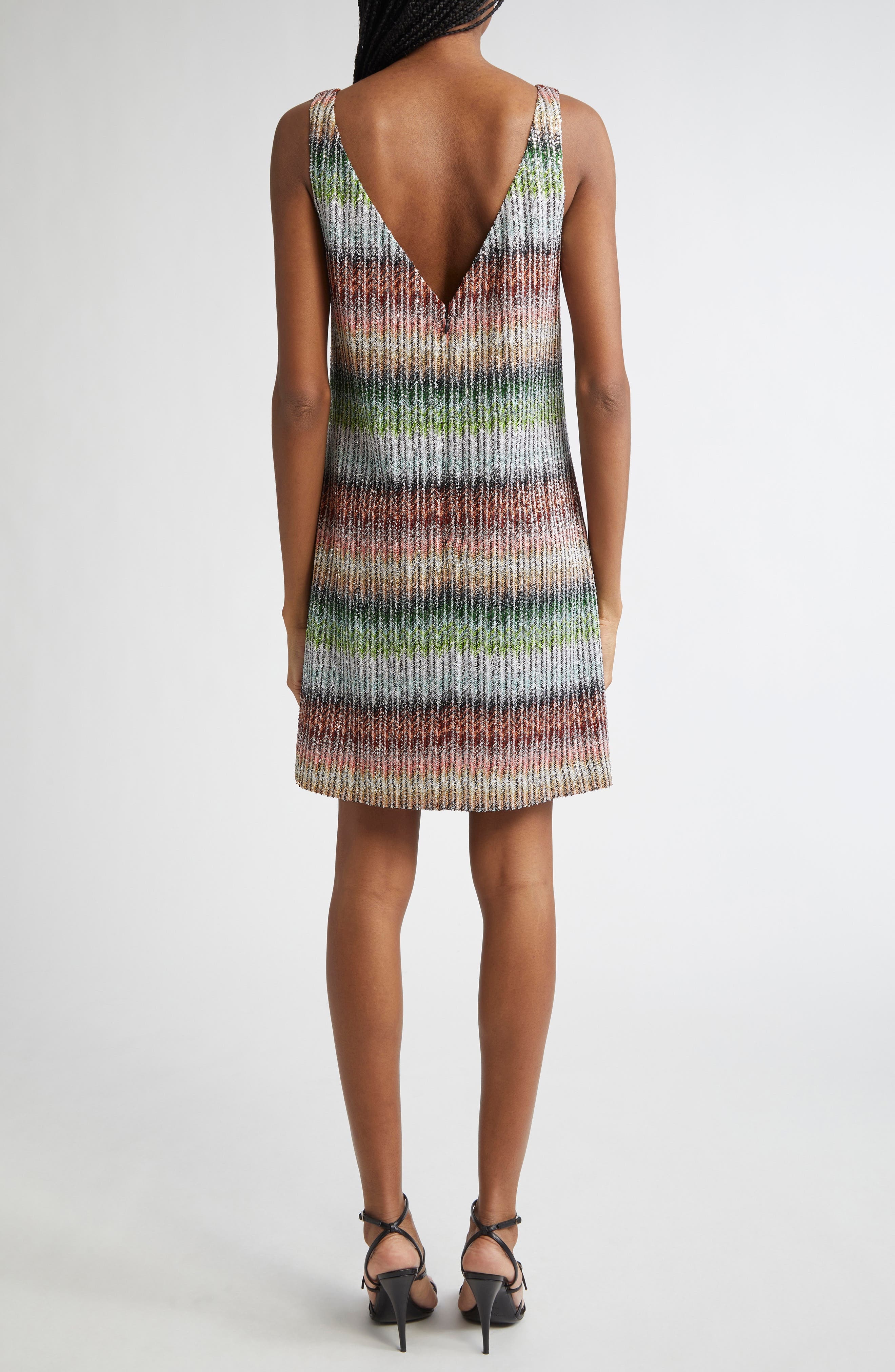 Missoni Metallic Zigzag Knit Minidress in Green/Red/Sky at Nordstrom - 3