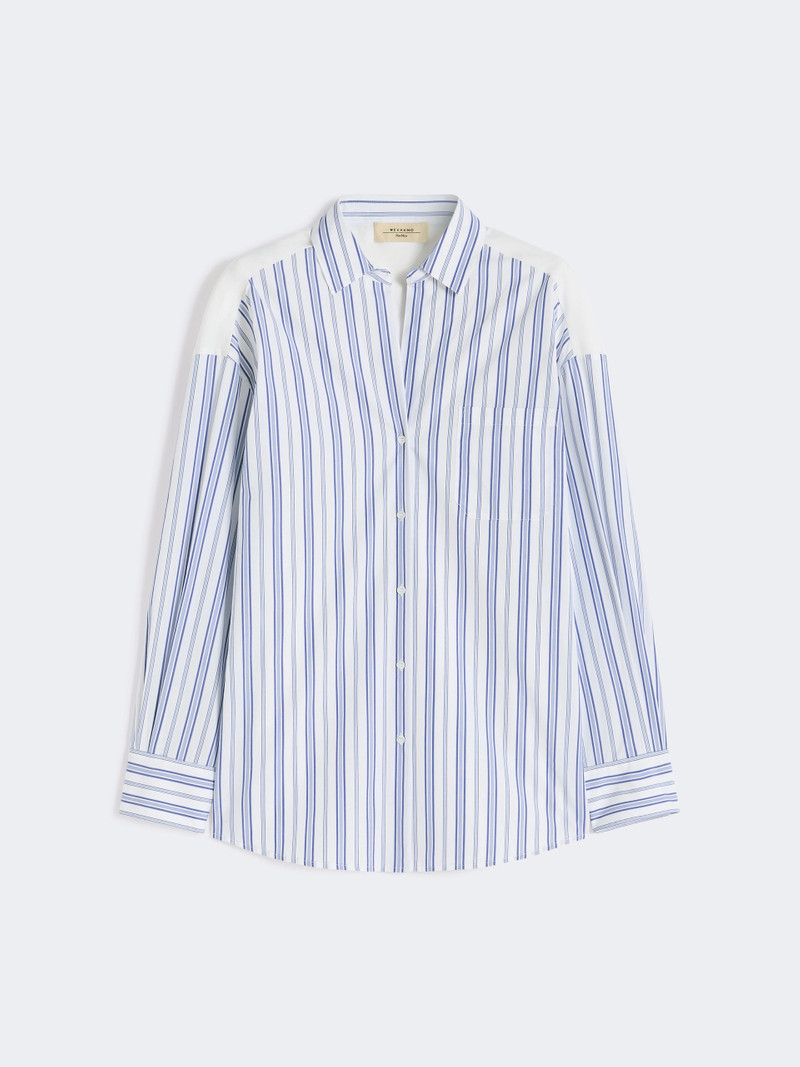 TESSILE Striped cotton shirt with eyelet lace - NAVY 1