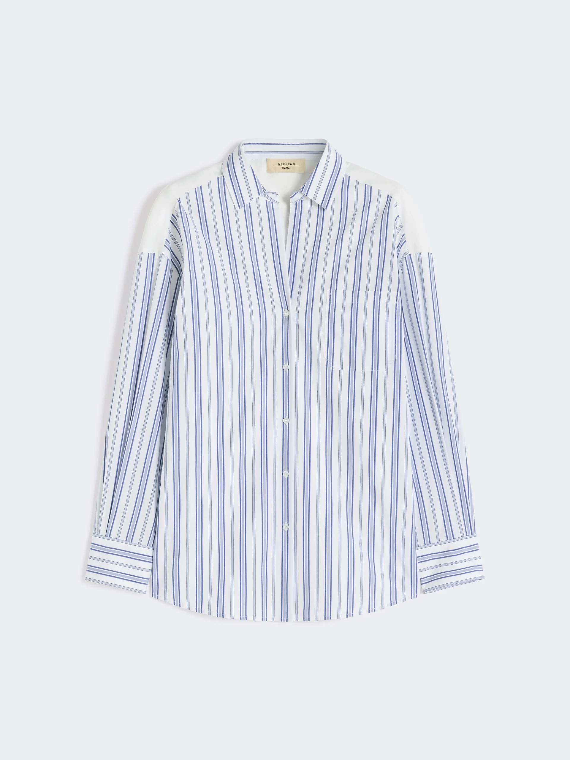 Striped cotton shirt with eyelet lace - NAVY - 1