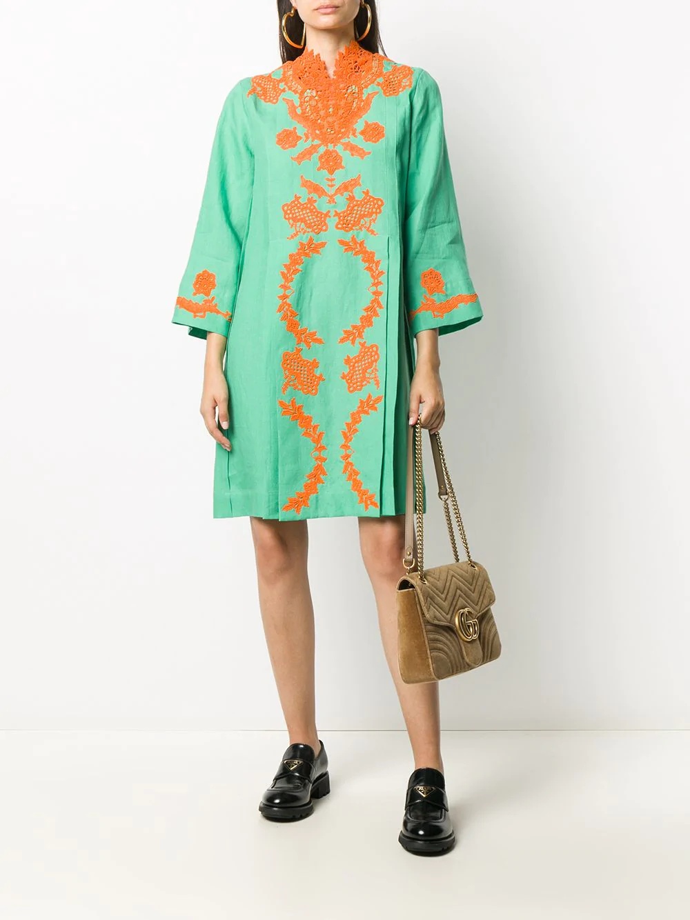 lace-embroidered linen dress - 2