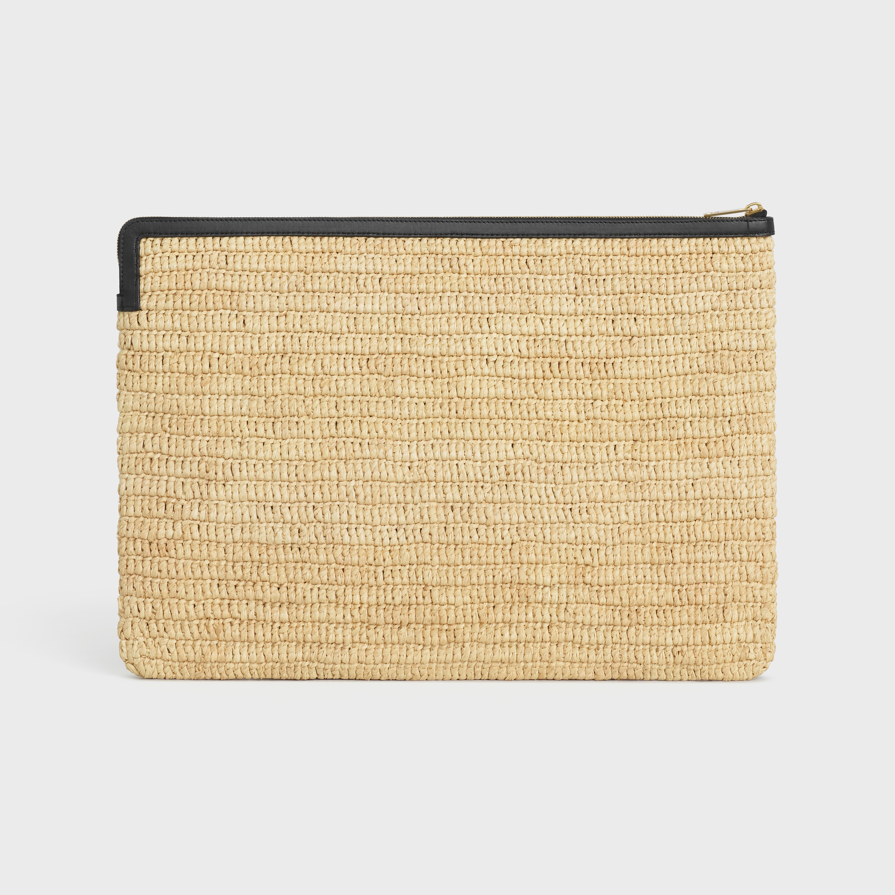 LARGE POUCH IN RAFFIA AND NATURAL CALFSKIN - 3