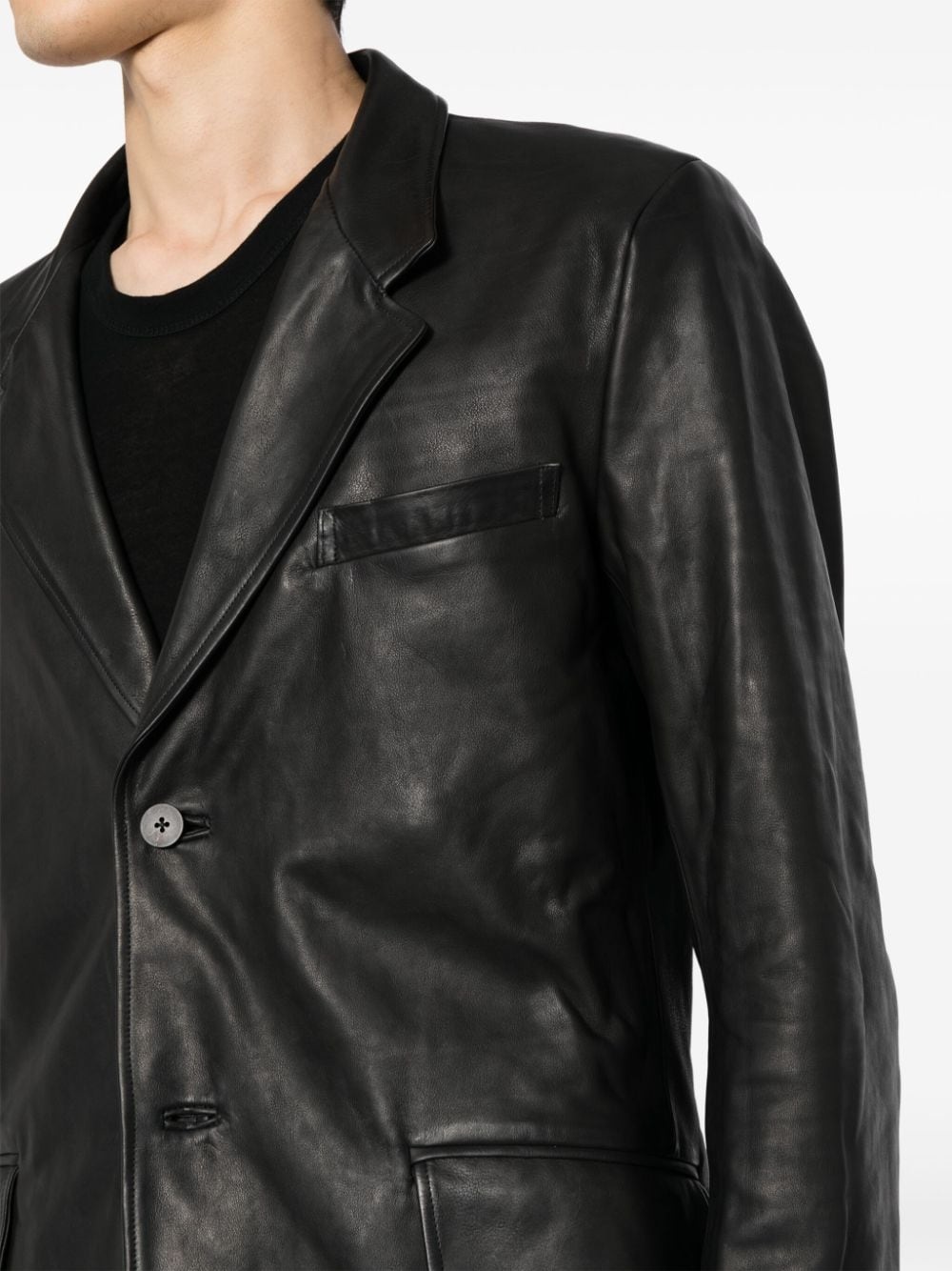 single-breasted leather blazer - 5