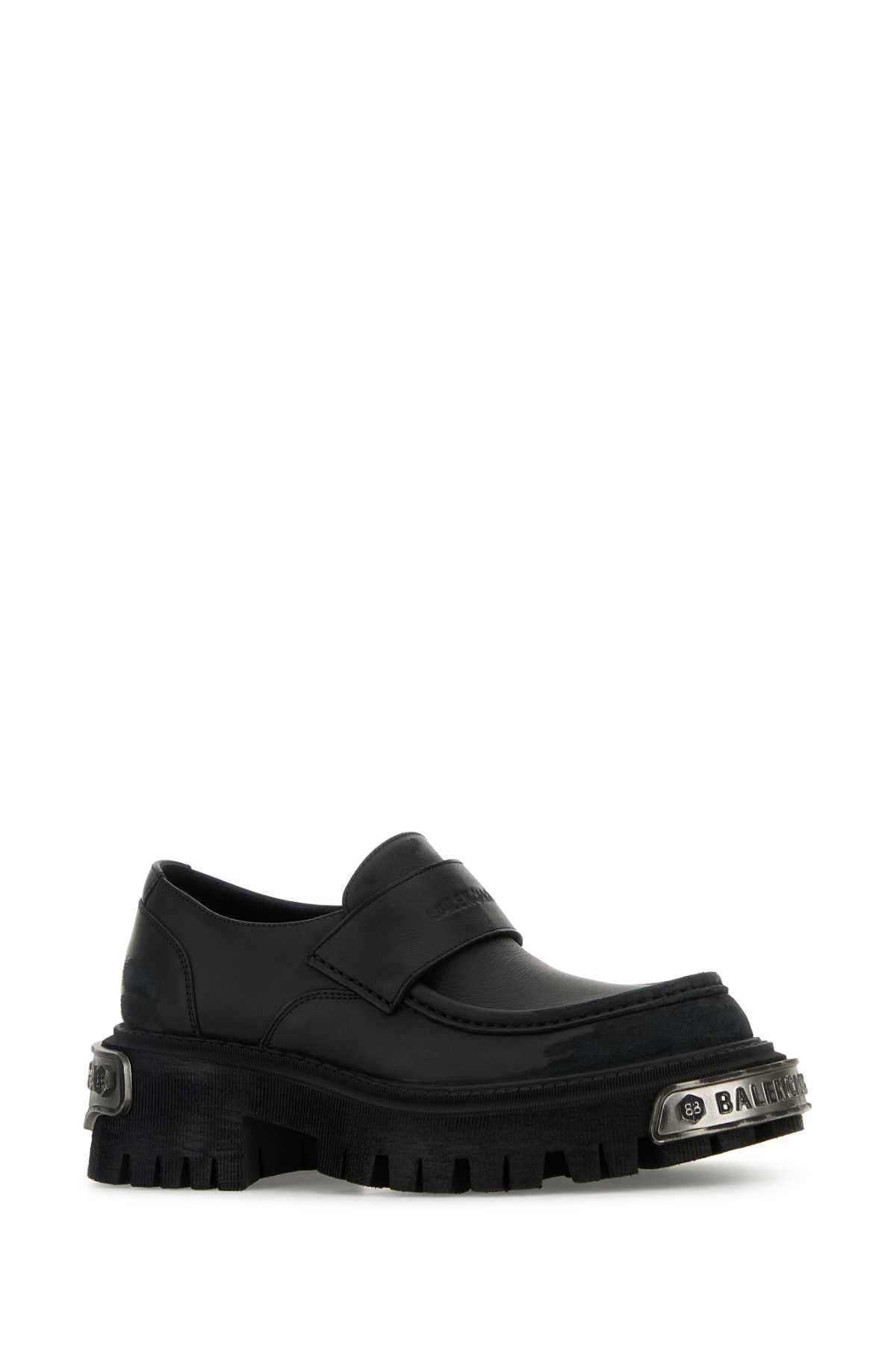 Balenciaga Men Black Leather Tractor Loafers - 2