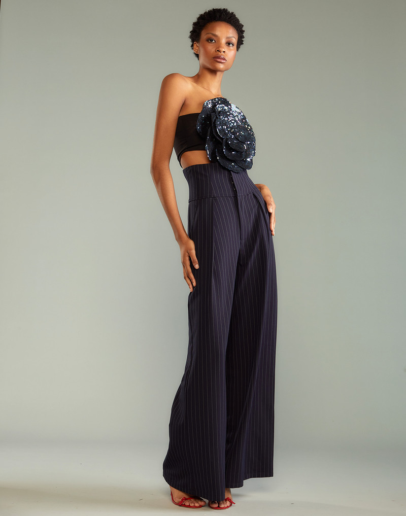 CYNTHIA ROWLEY Pinstripe Corset Waist Pants outlook