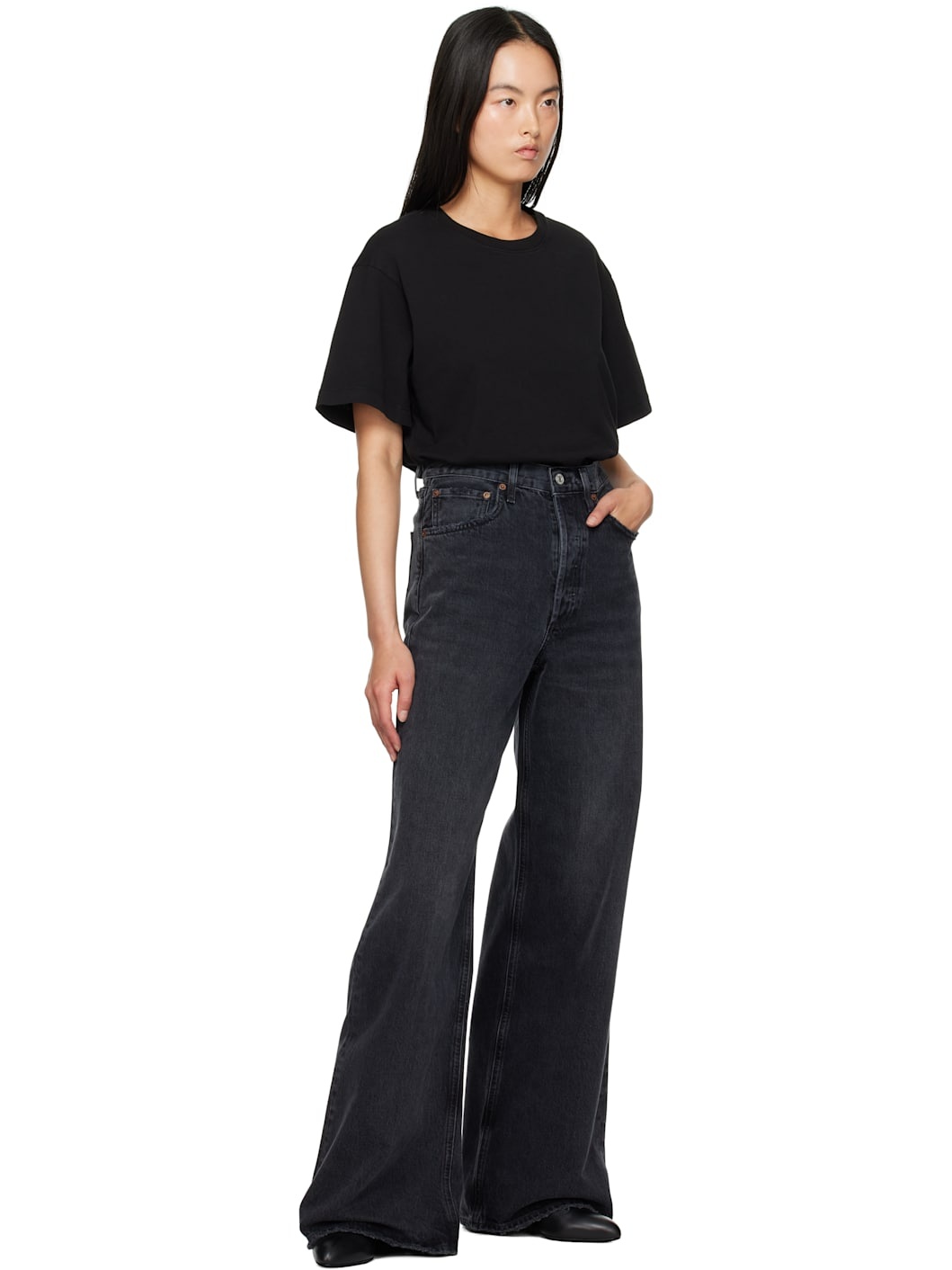 Black Dame High Rise Wide Leg No Cuff Jeans - 4