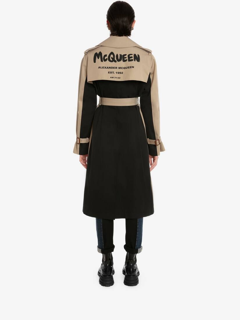 Hybrid Mcqueen Graffiti Trench Coat in Black/beige - 4