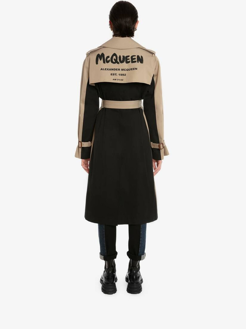 Black/beige의 Hybrid Mcqueen Graffiti 트렌치 코트 4