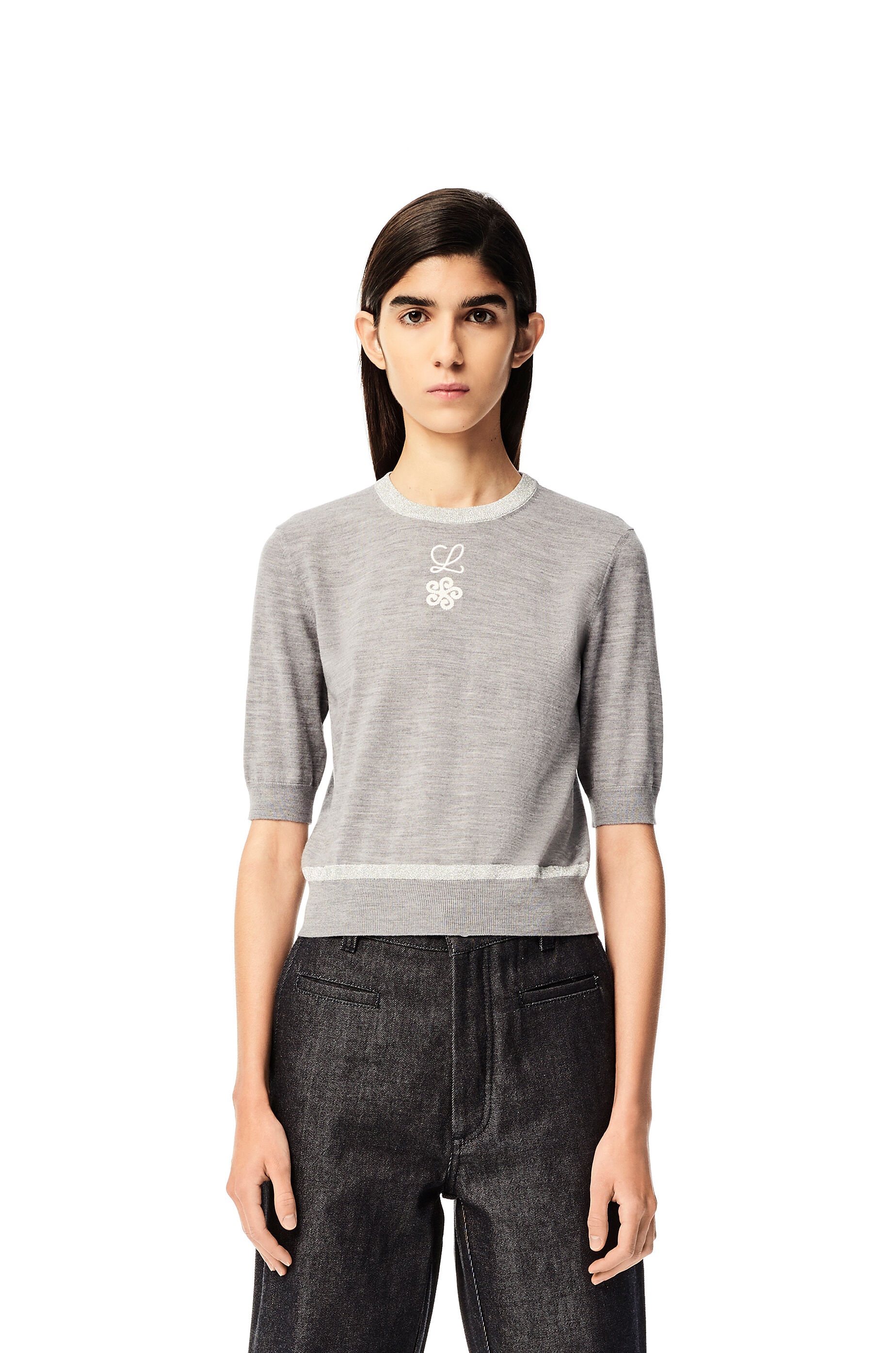 Flower lurex cropped sweater in wool - 3