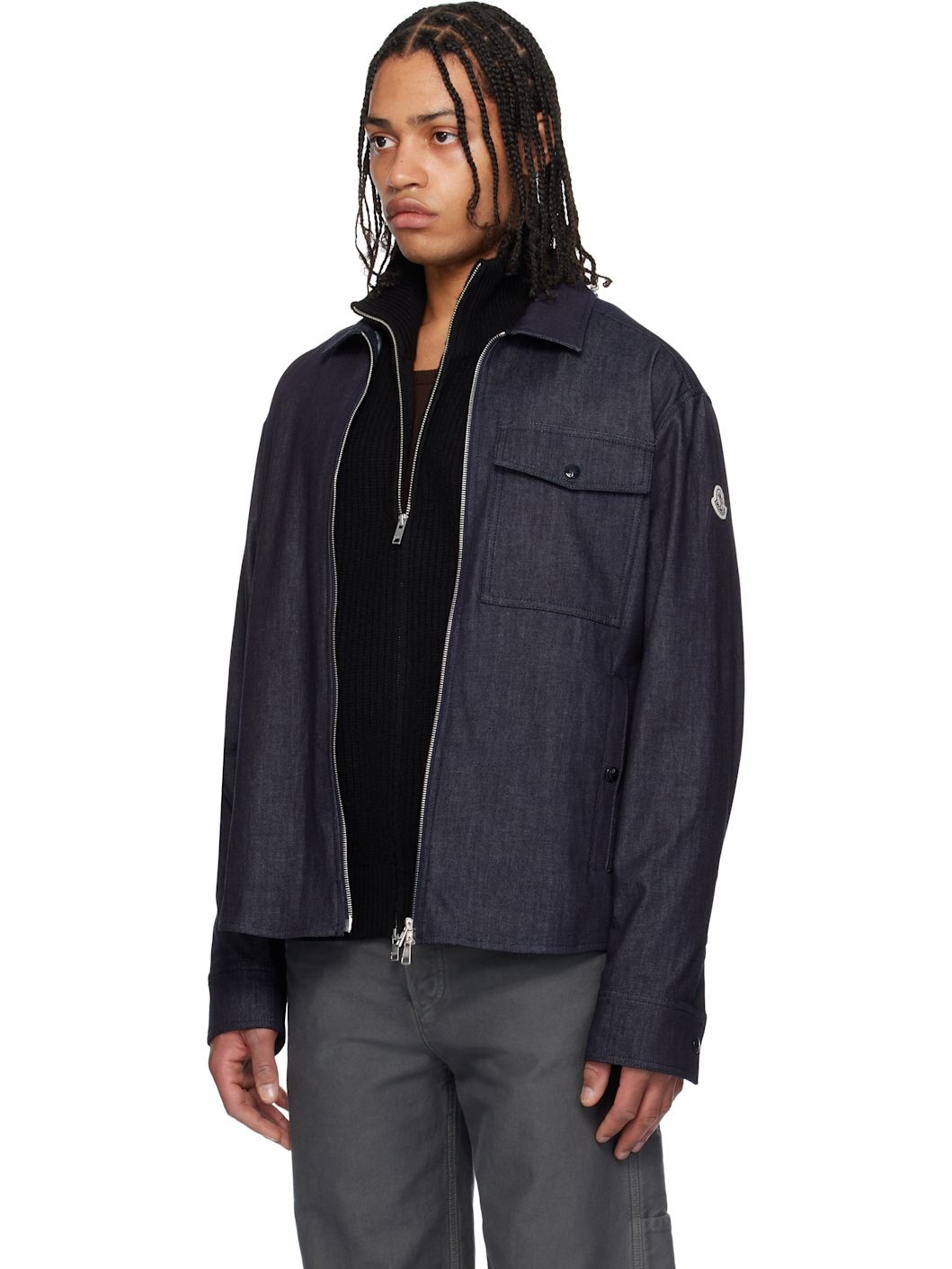 Blue Long Sleeve Zip-Up Denim Jacket - 4