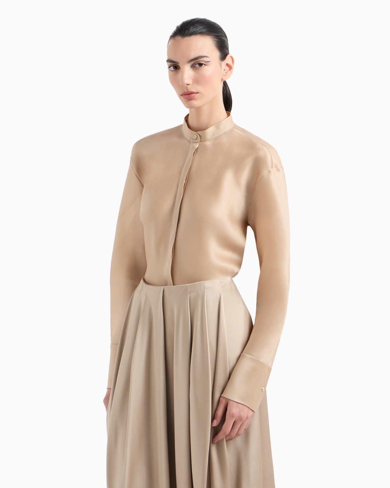 LONG-SLEEVED SHIRT IN TRIPLE SILK GEORGETTE - 4