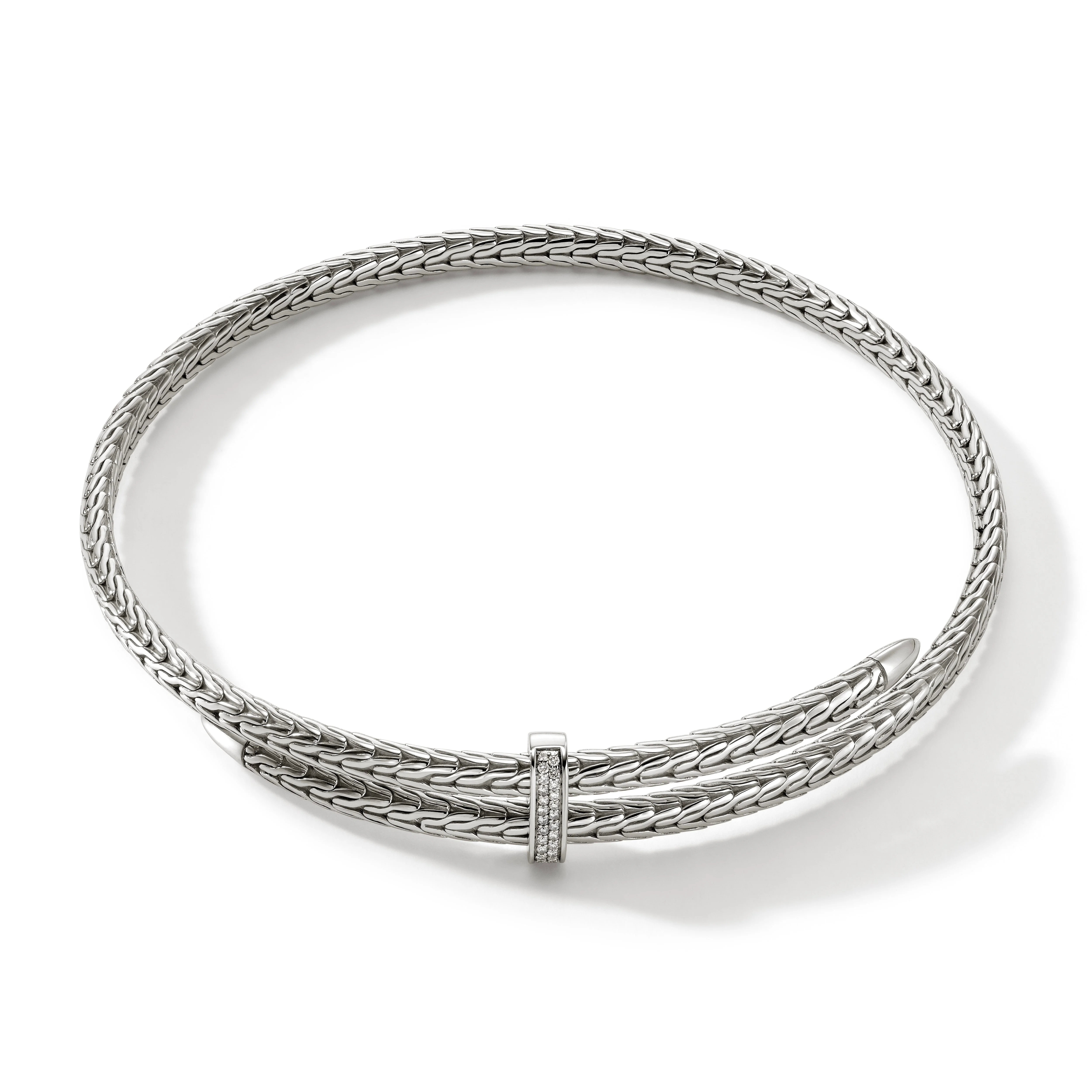 Spear Coil Choker, Sterling Silver, Diamonds - 1