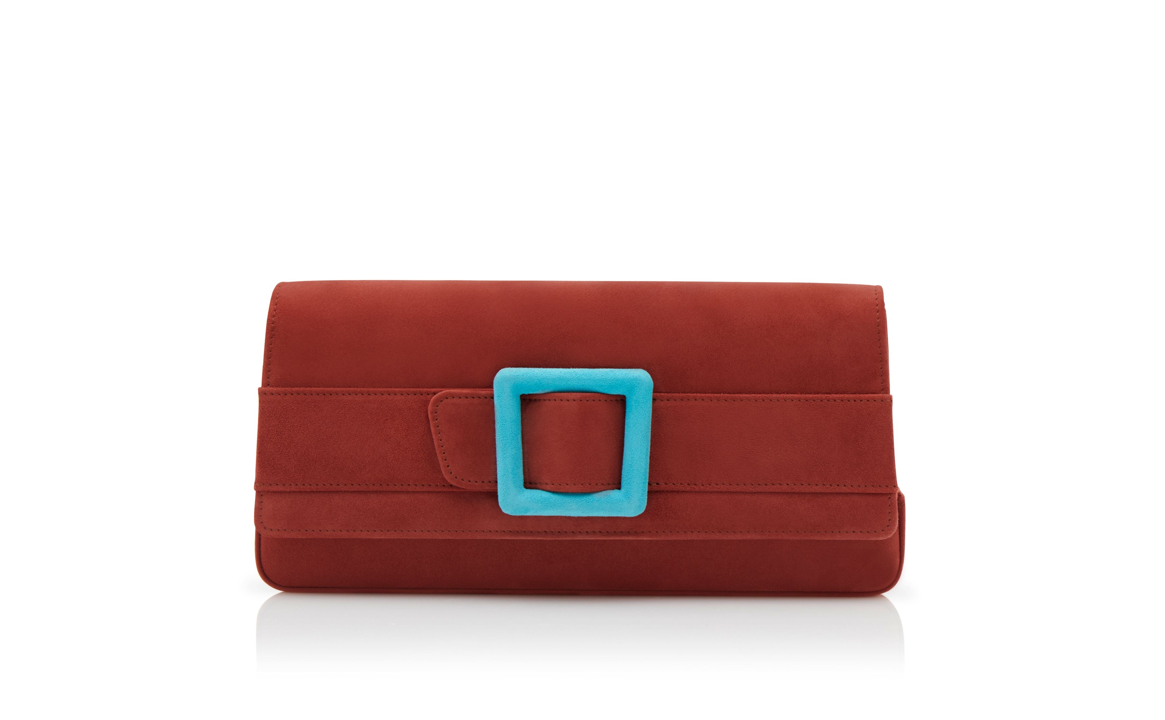 Red and Light Blue Suede Buckle Clutch - 1