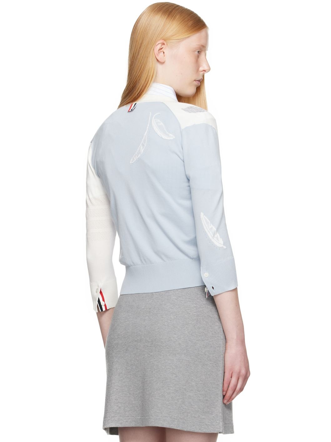 Blue & White Funmix Feather Pointelle Cardigan - 3