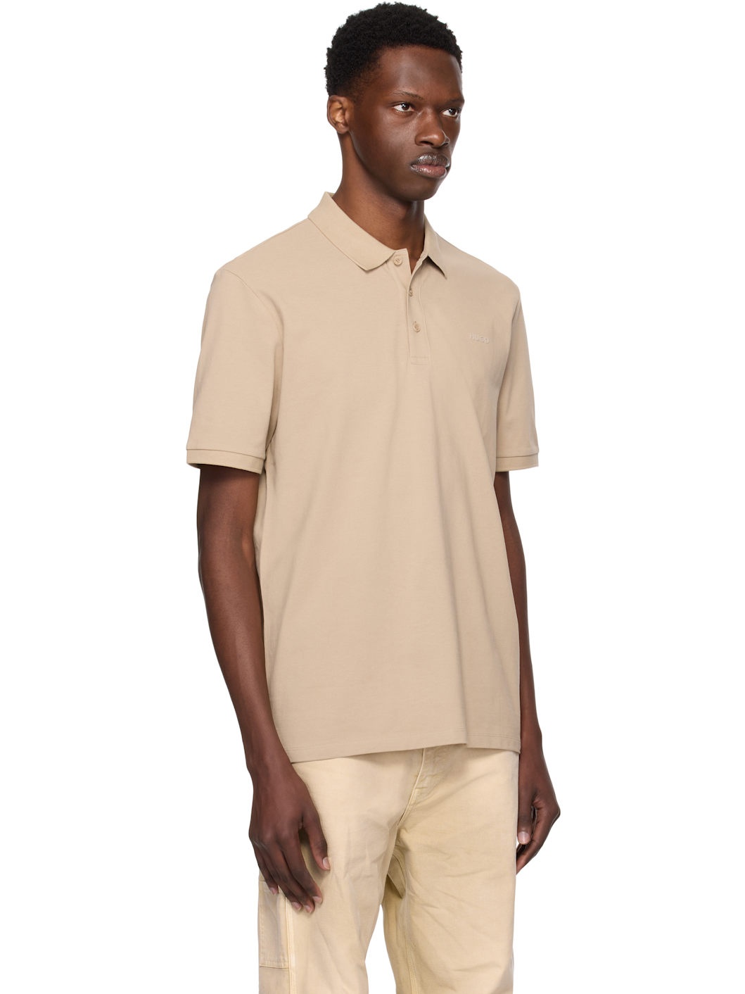 Beige Cotton Piqué Logo Print Polo - 2