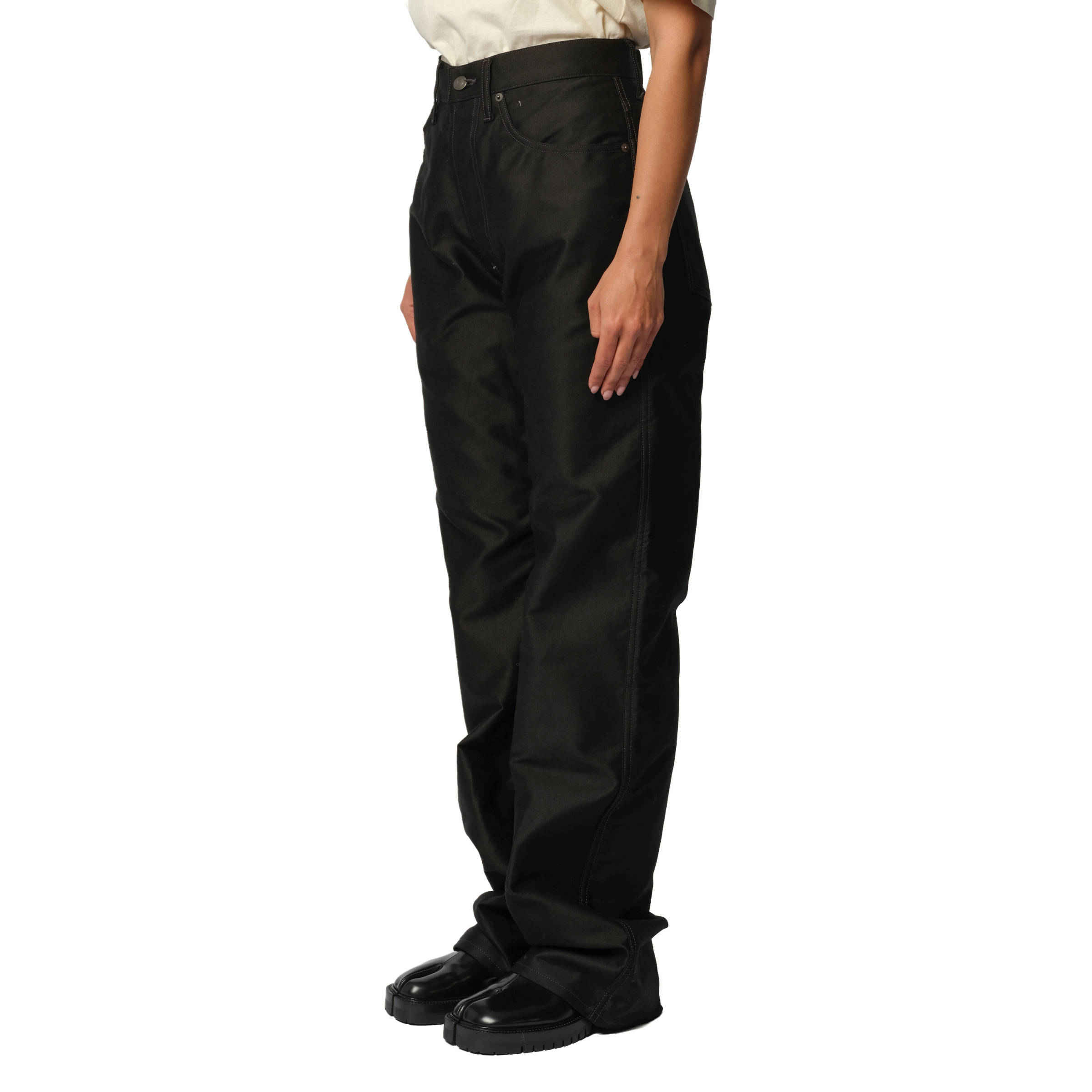 Cotton Satin 5 Pocket Pants in Black - 5