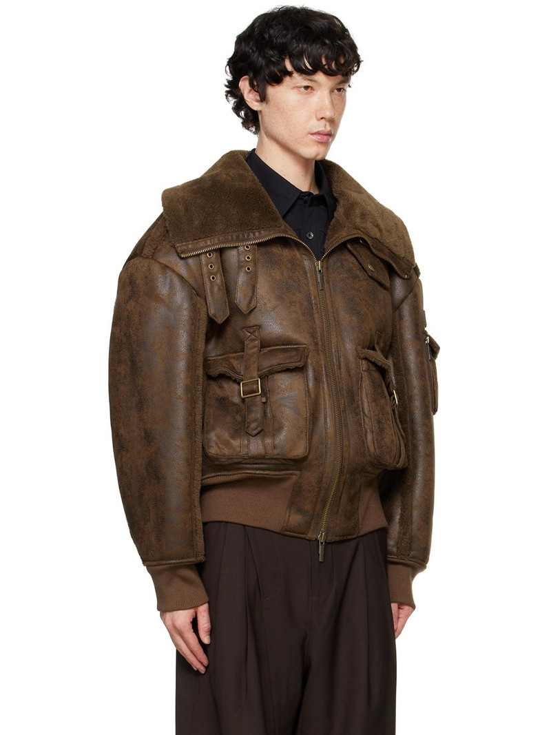 Brown Zip Faux-Leather Jacket 2