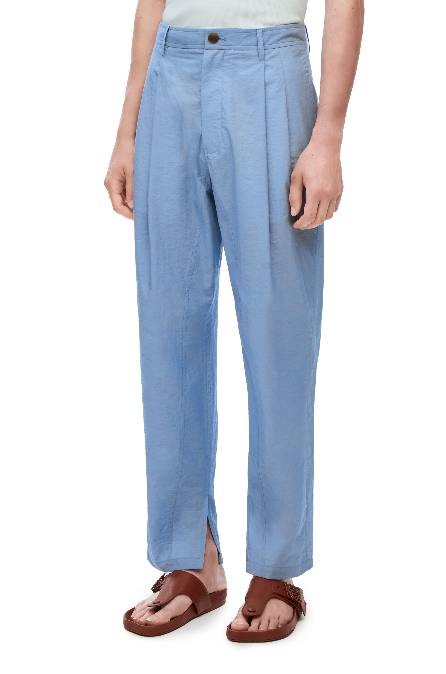 Split hem pleated trousers in cotton and polyamide - 3