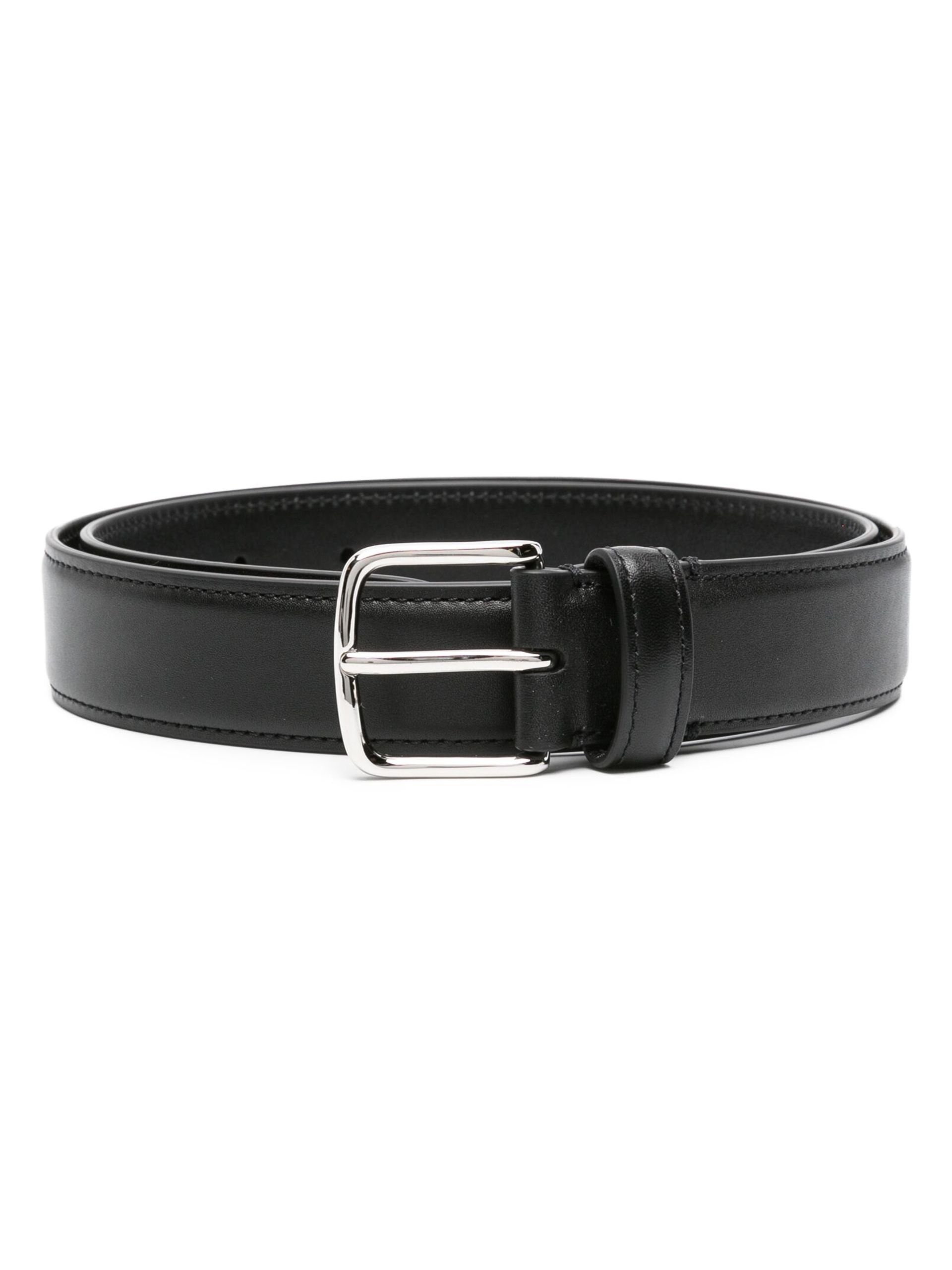 Black Buckled Leather Belt - 1