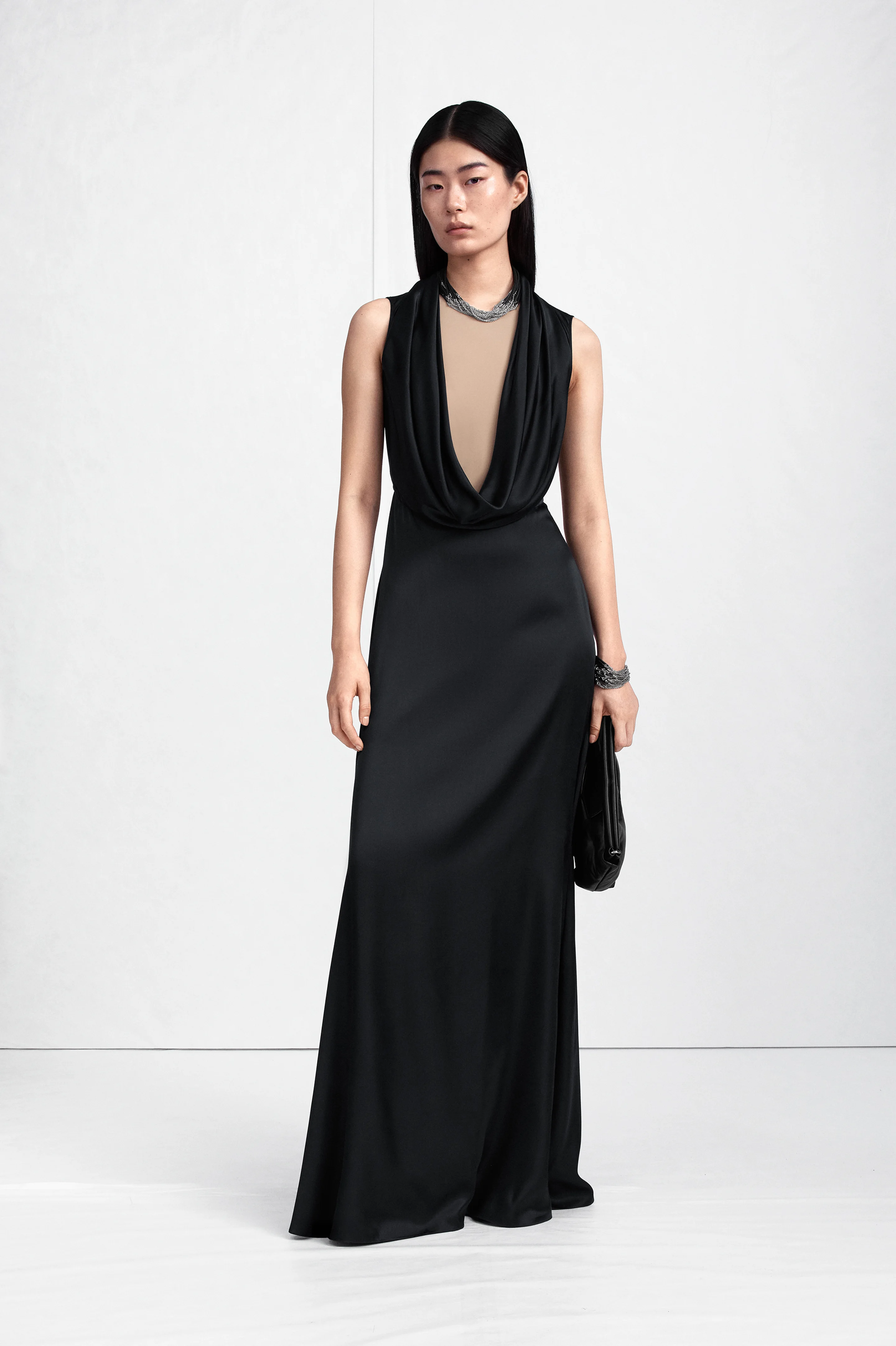 Cowl-Neck Satin Maxi Dress - 1
