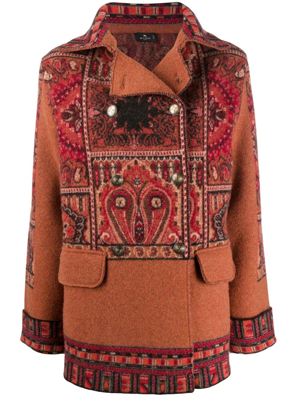 patchwork-print double-breasted coat - 1