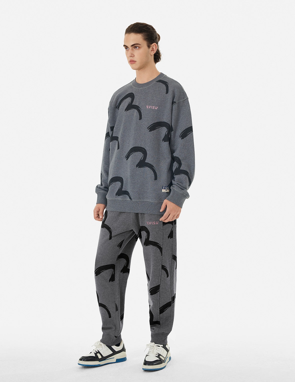 Allover Brushstroke Seagull and Logo Print Straight Fit Sweatpants - 3