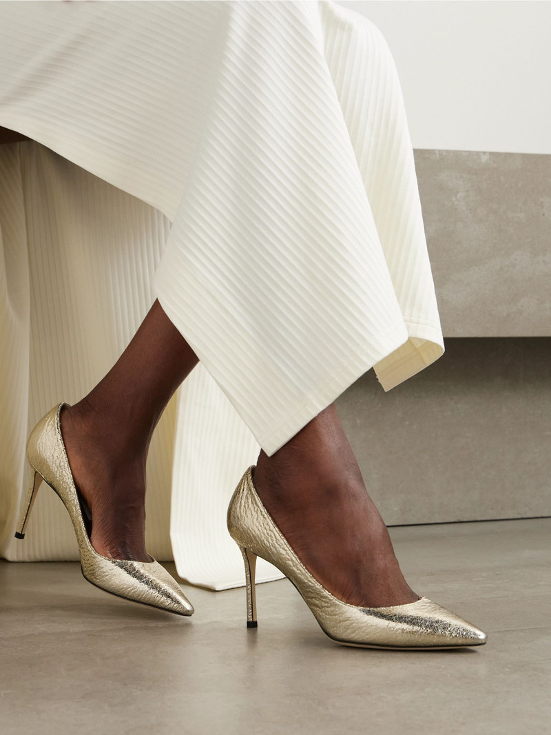 JIMMY CHOO Romy metallic crinkled-leather pumps Gold outlook