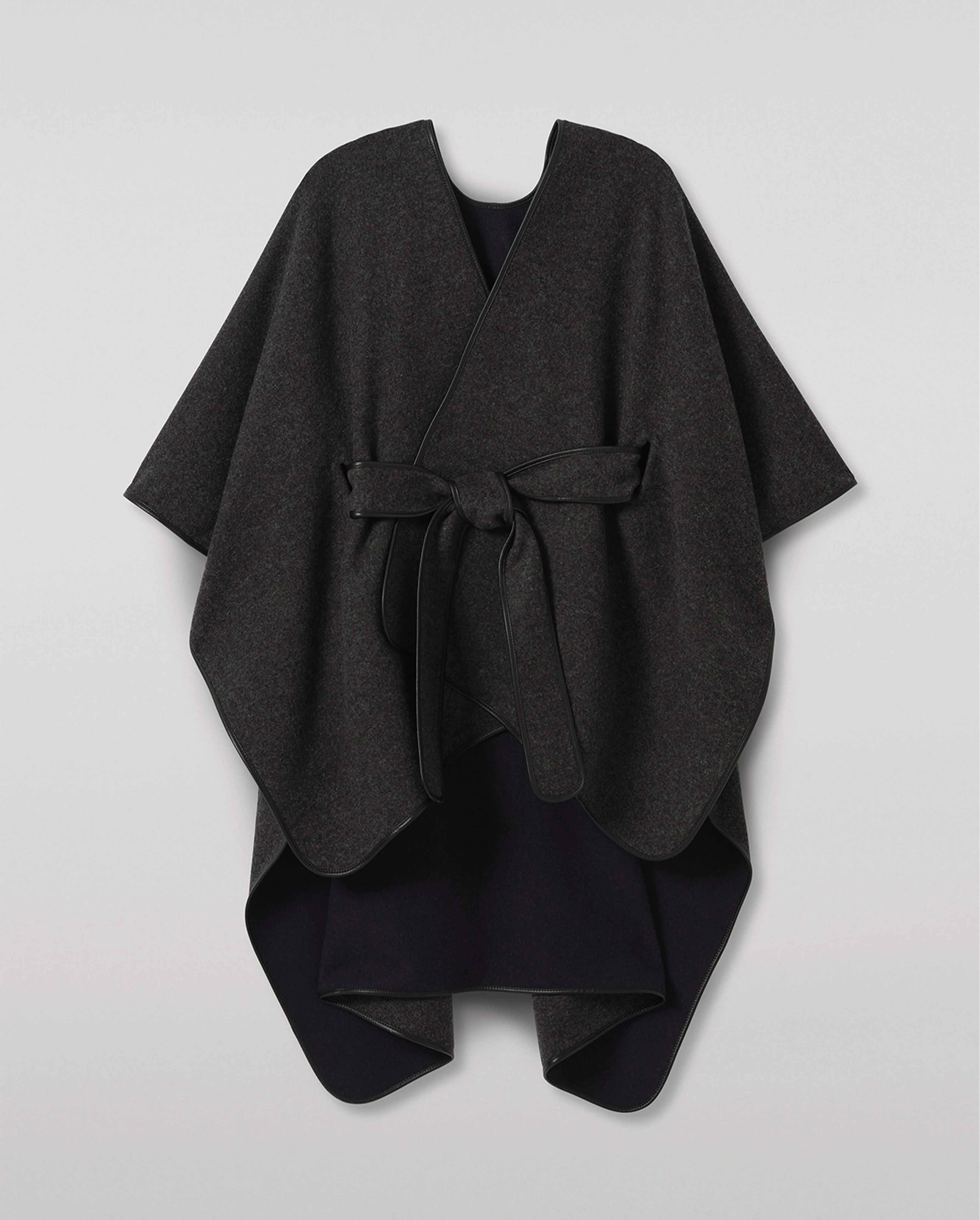 Charcoal Belted Cape with Leather Binding - 1