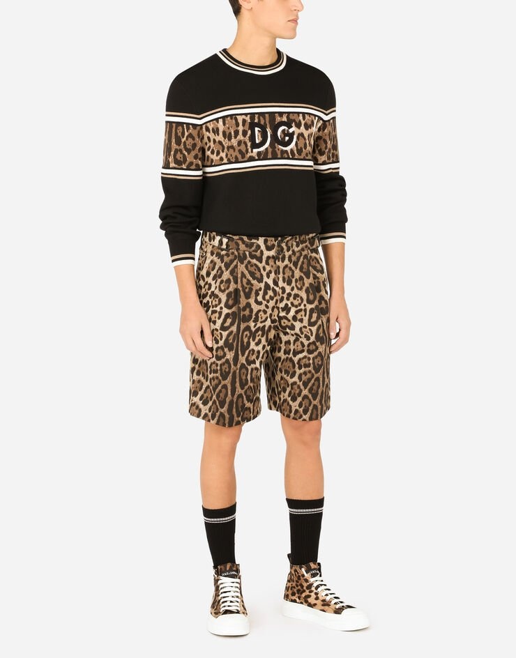 Stretch cotton bermuda shorts with leopard print - 6