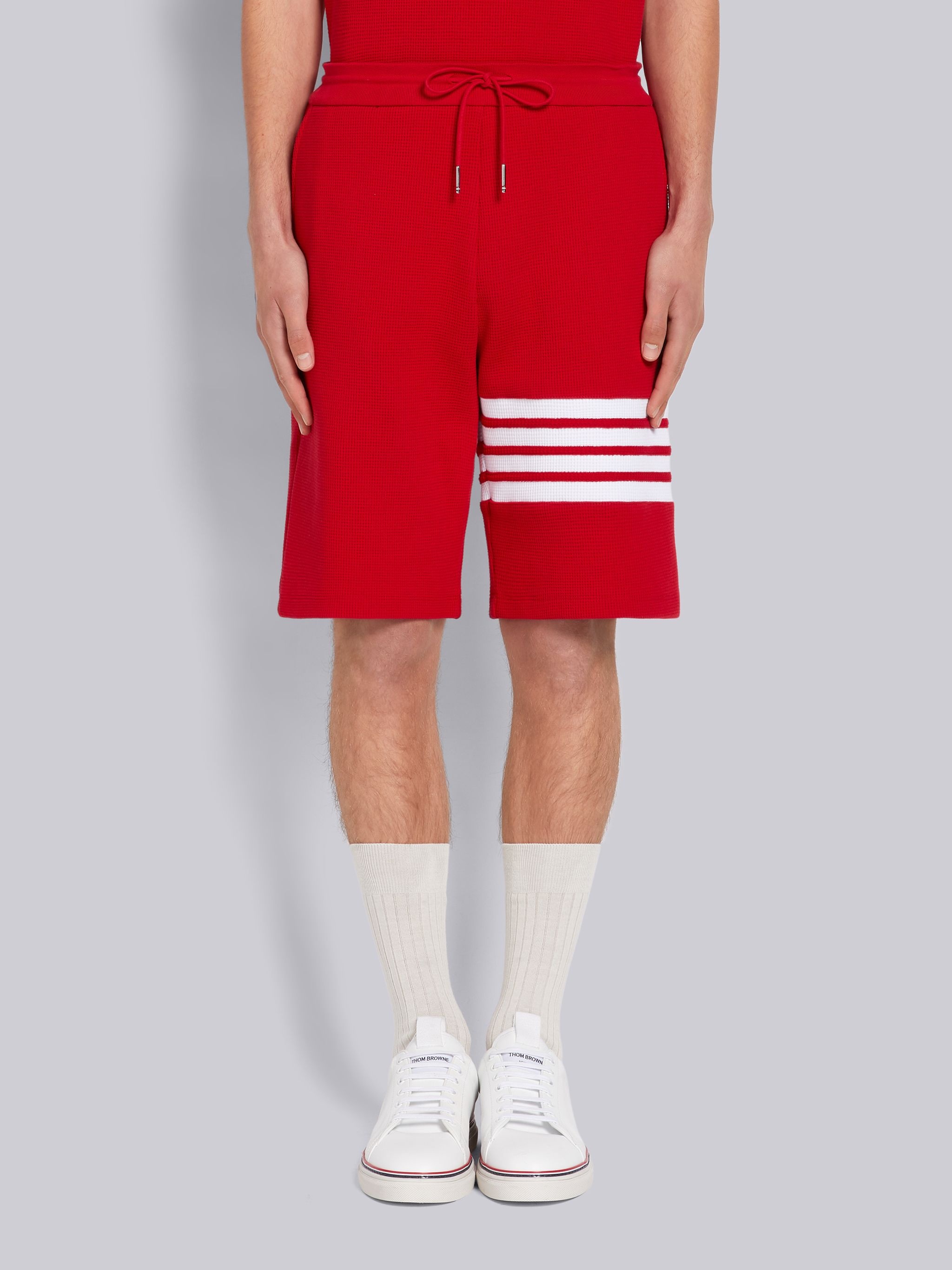 Red Compact Waffle 4-Bar Sweatshorts - 1