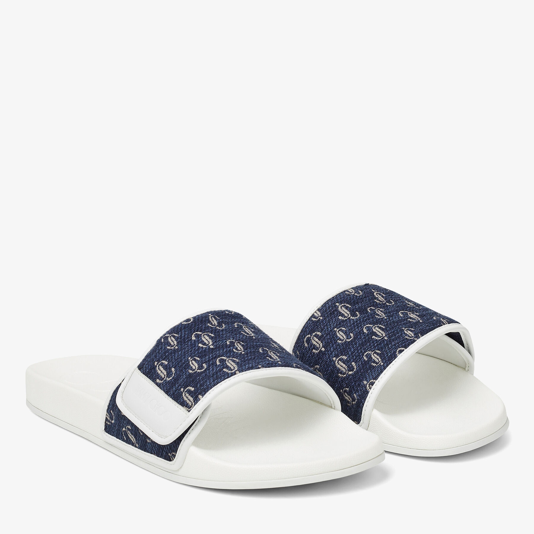 Fitz/M
Navy and White JC Logo Jacquard and White Nappa Leather Slides - 2