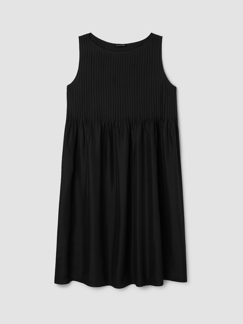 Pleated Silk Bateau Neck Dress 1