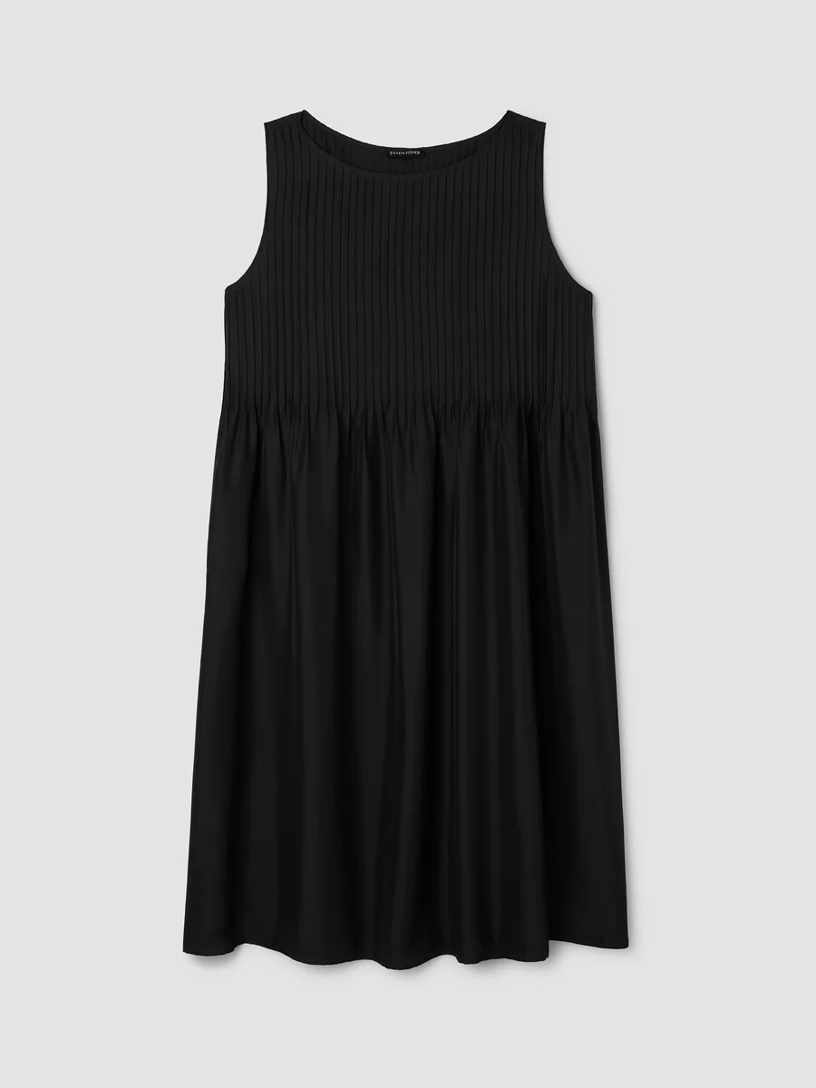 Pleated Silk Bateau Neck Dress - 1