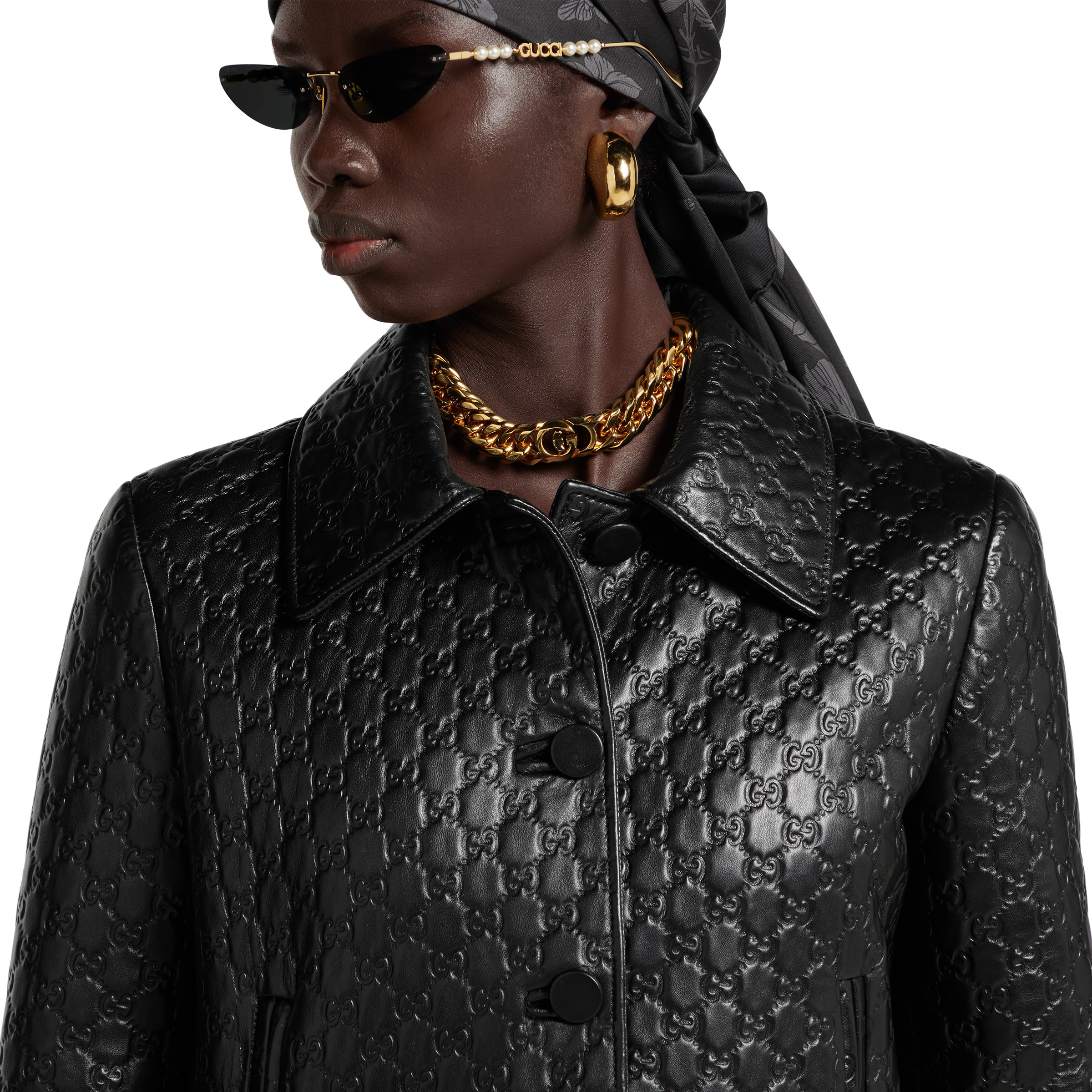 Embossed GG leather jacket - 5