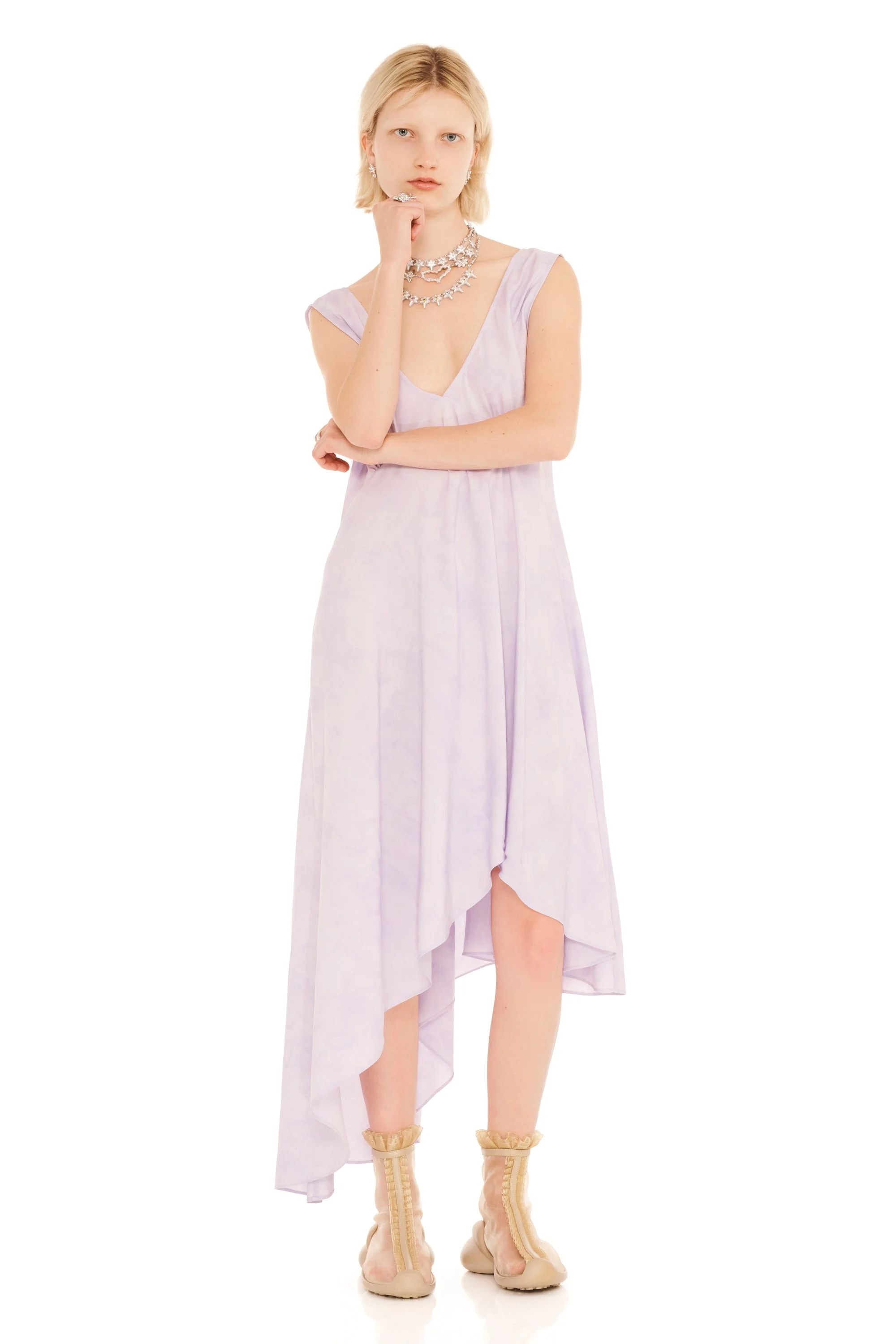 LILAC FLORAL SCRIBBLE TULIP DRESS - 1