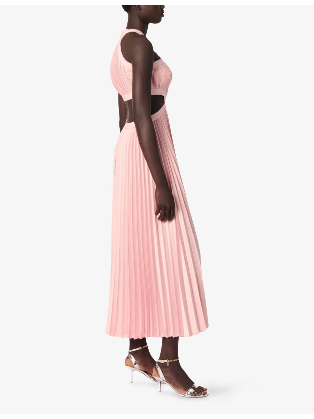Pleated Cut-Out Woven Midi Dress - 3