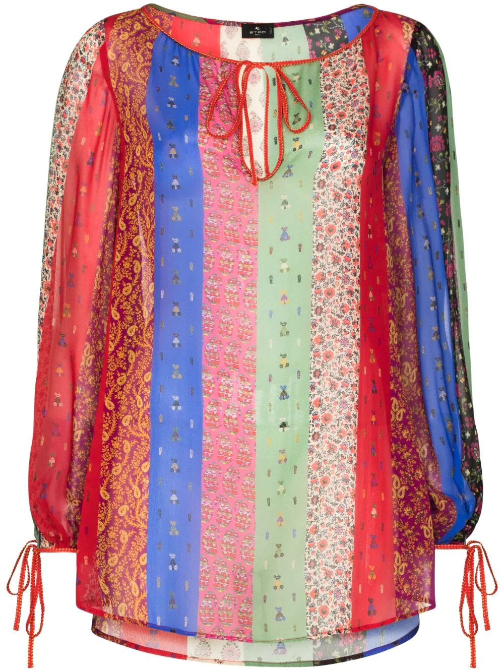 colour-blocked paisley and floral-print blouse - 1