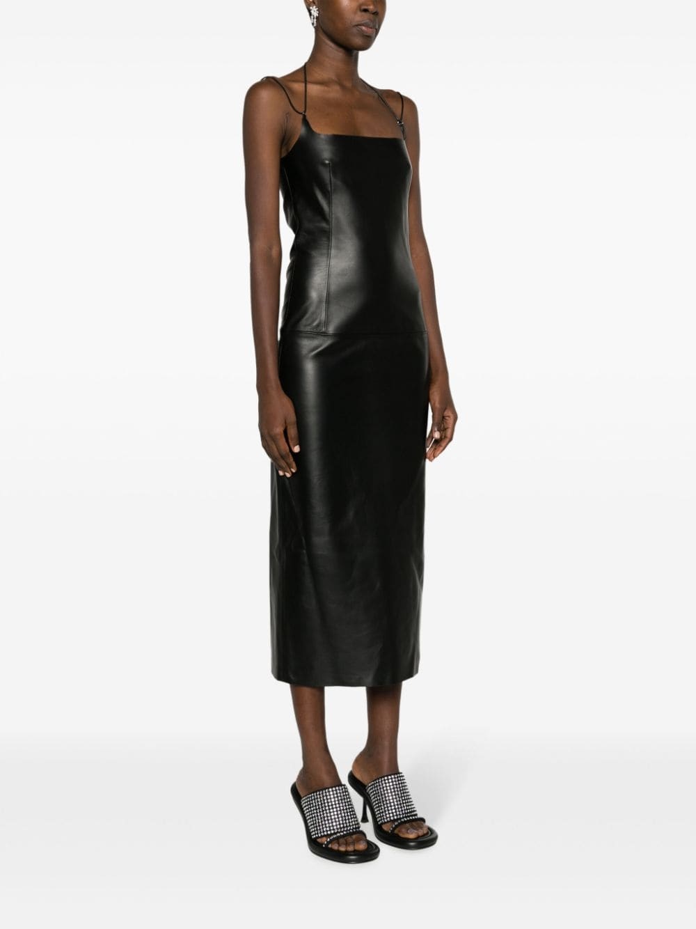 halterneck leather midi dress - 3