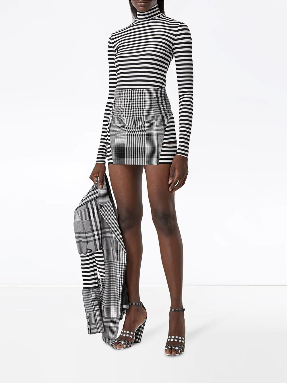 stripe and check technical mini skirt - 2