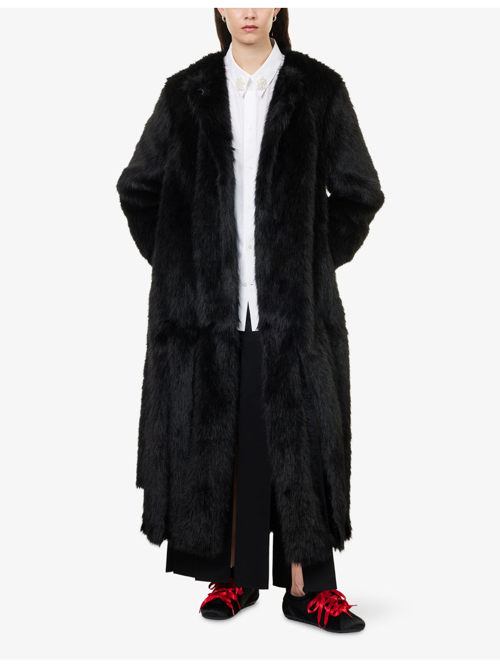 Belted Multi-Split Faux-Fur Coat - 2