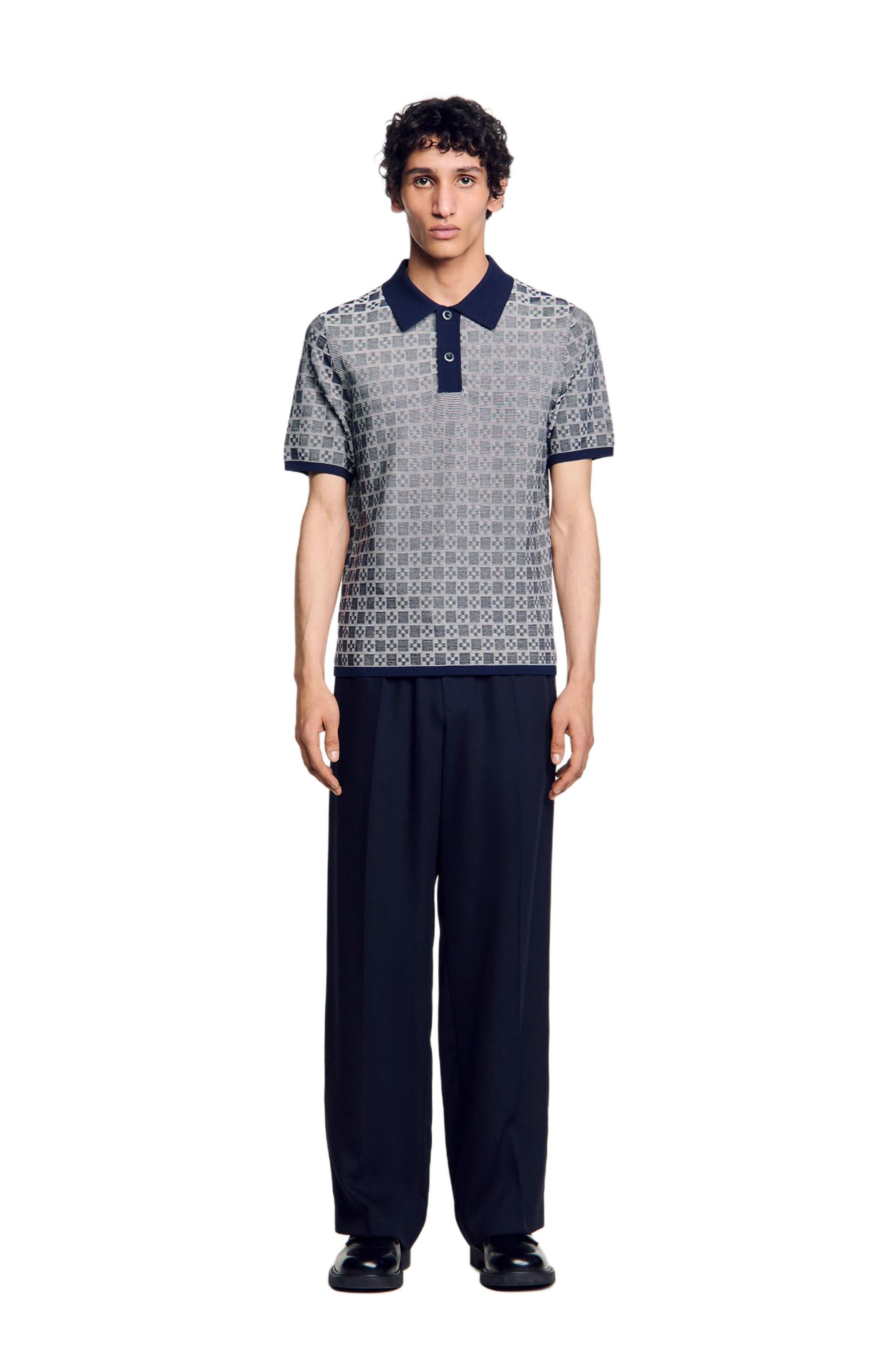SANDRO Square Cross polo shirt in Navy Blue at Nordstrom - 1