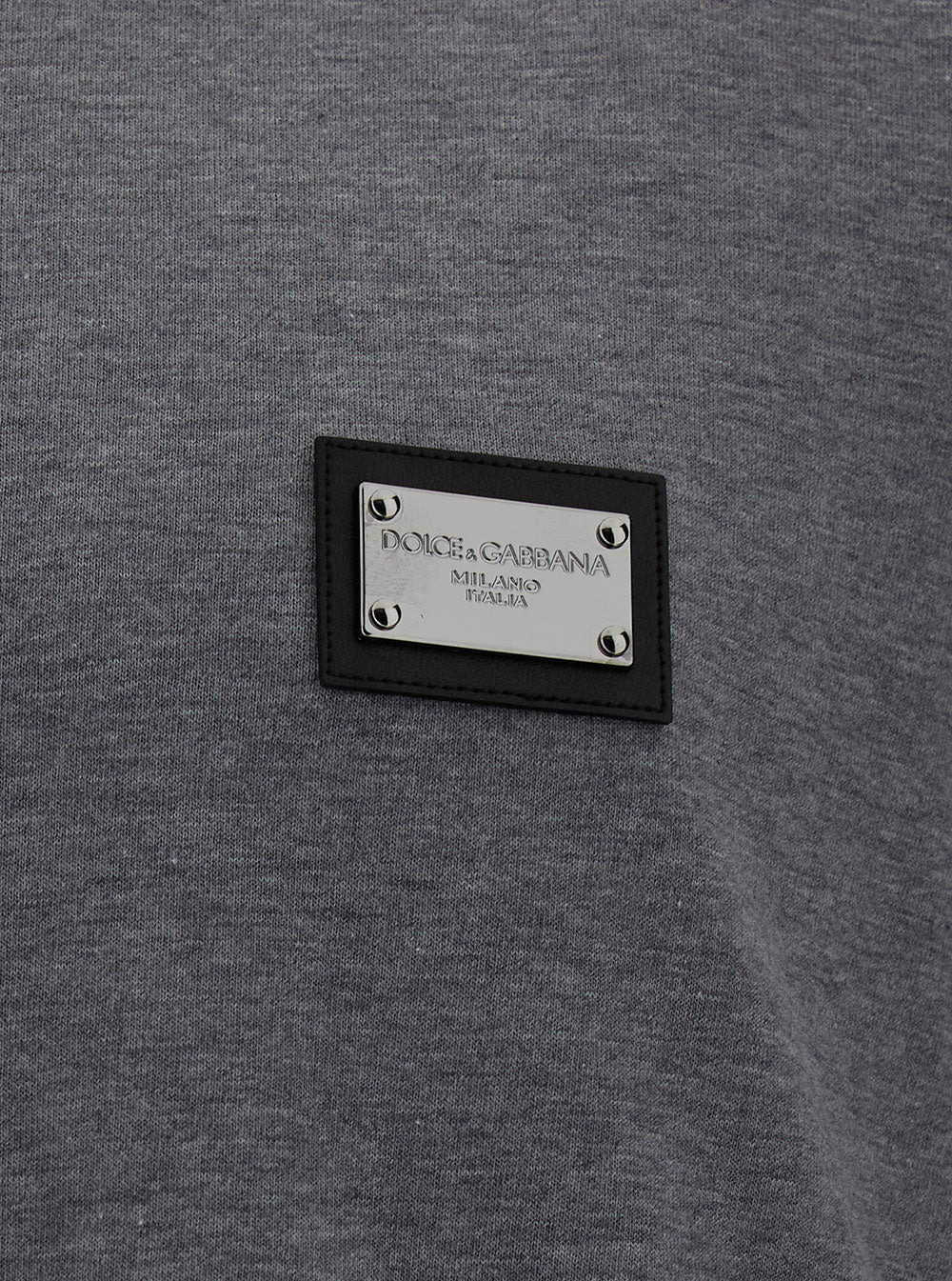 Dolce & Gabbana Men Grey Crewneck T-Shirt With Logo Plaque In Cotton Man - 3