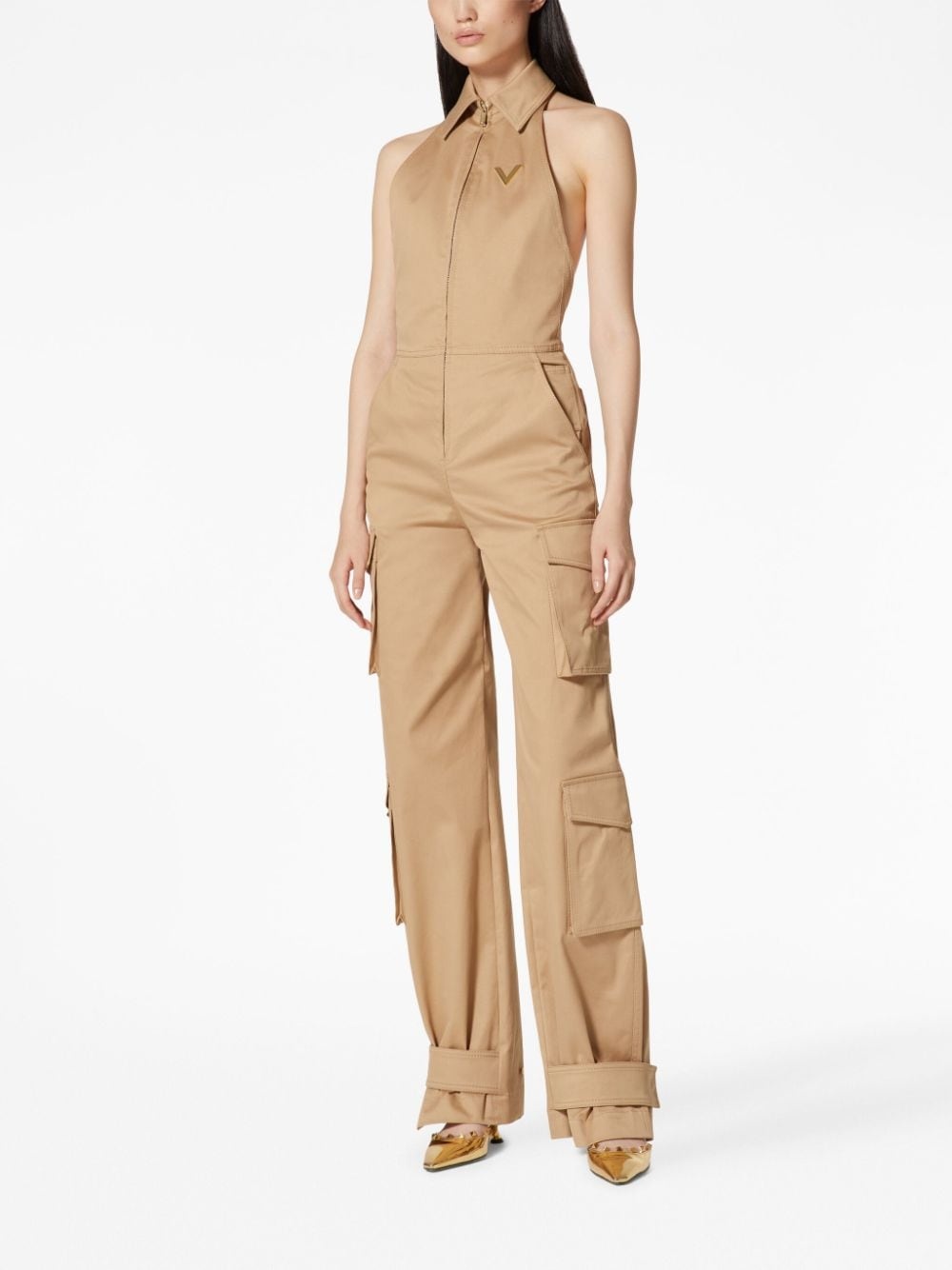 stretch-cotton open-back cargo jumpsuit - 3
