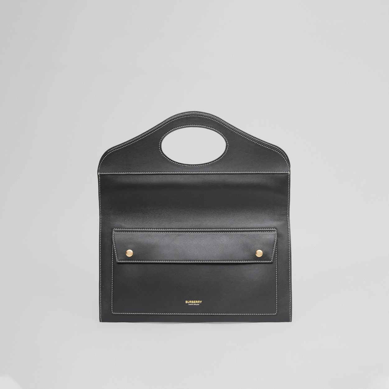 Small Topstitched Leather Pocket Clutch - 4