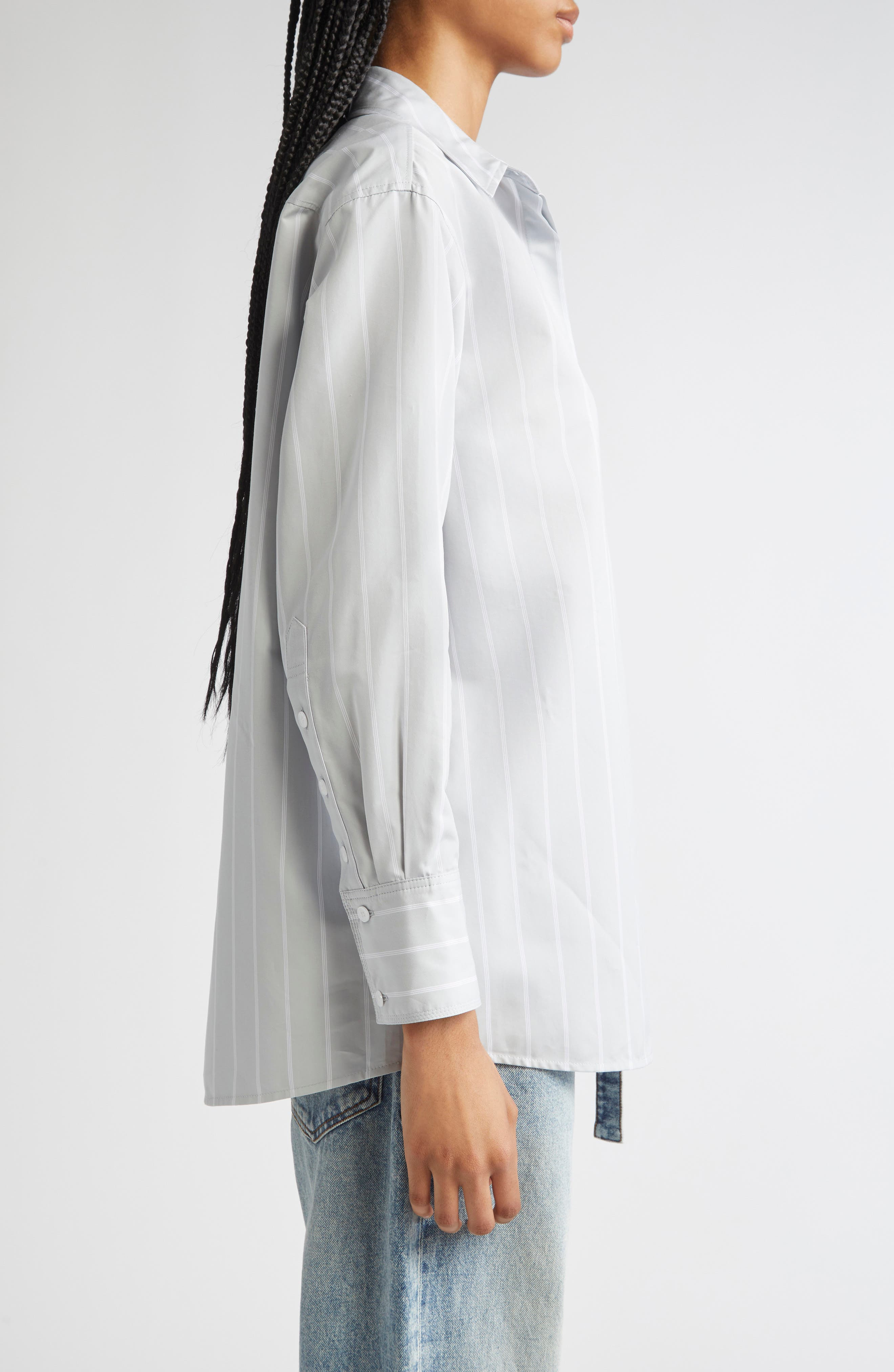 Proenza Schouler Addy Stripe Cotton & Silk Button-Up Shirt in Grey Multi at Nordstrom - 4