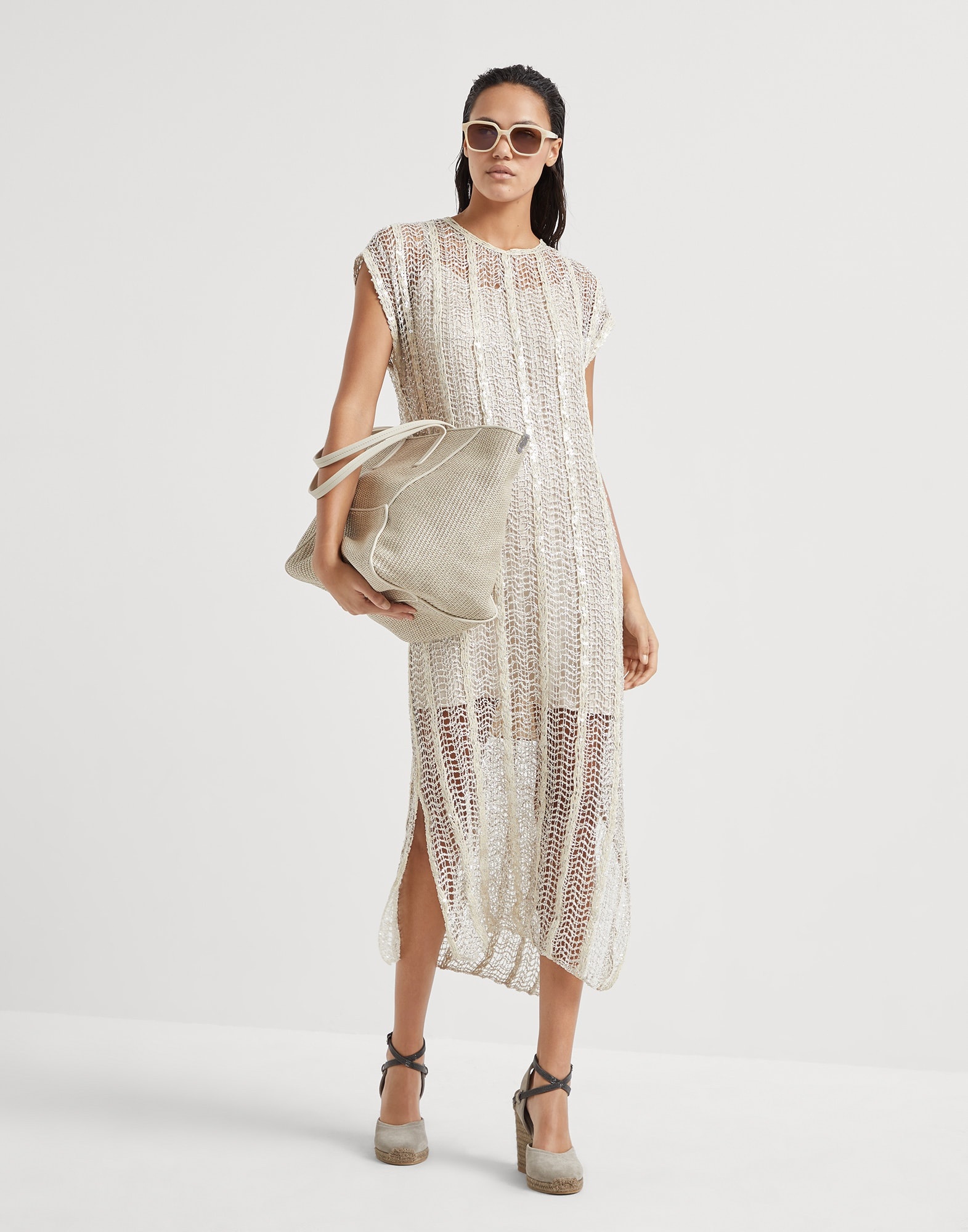 Dazzling striped net embroidery dress in techno raffia - 5