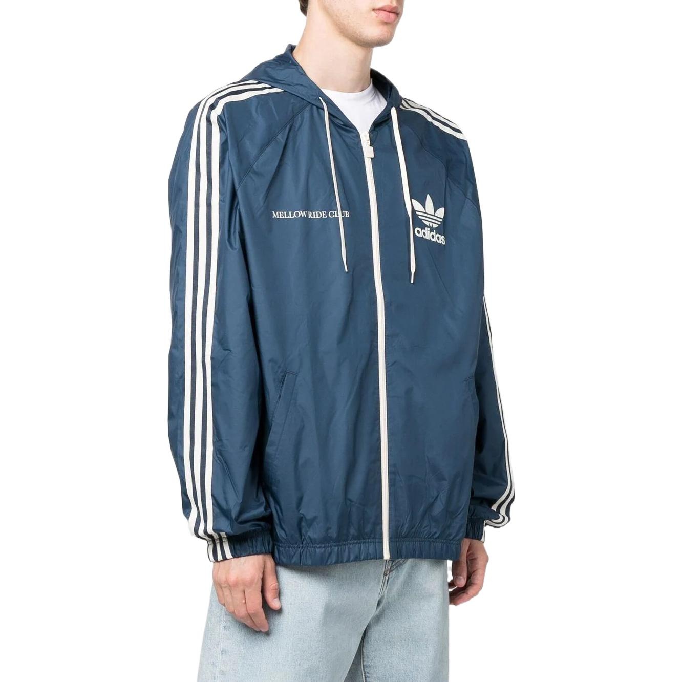 Men's adidas originals Logo Printing Pattern Hooded Drawstring Sports Jacket Blue HL9281 - 3