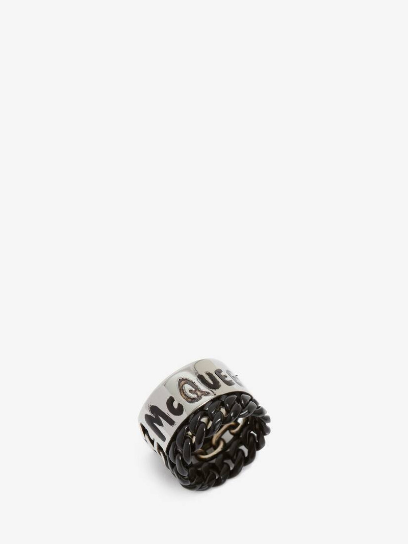 Alexander McQueen Mcqueen Graffiti Ring in Antique Silver outlook
