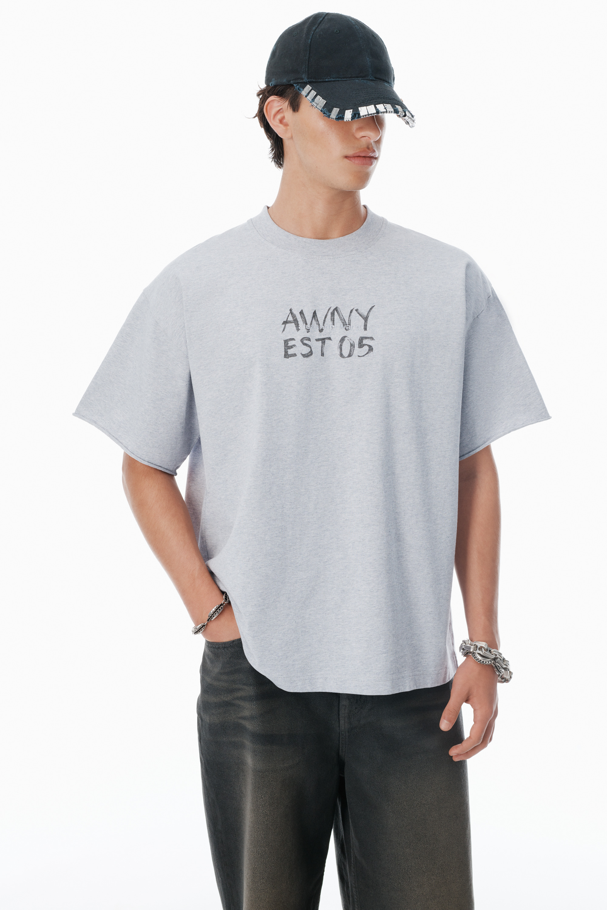 Light Grey Cotton Boxy Logo T-Shirt - 3
